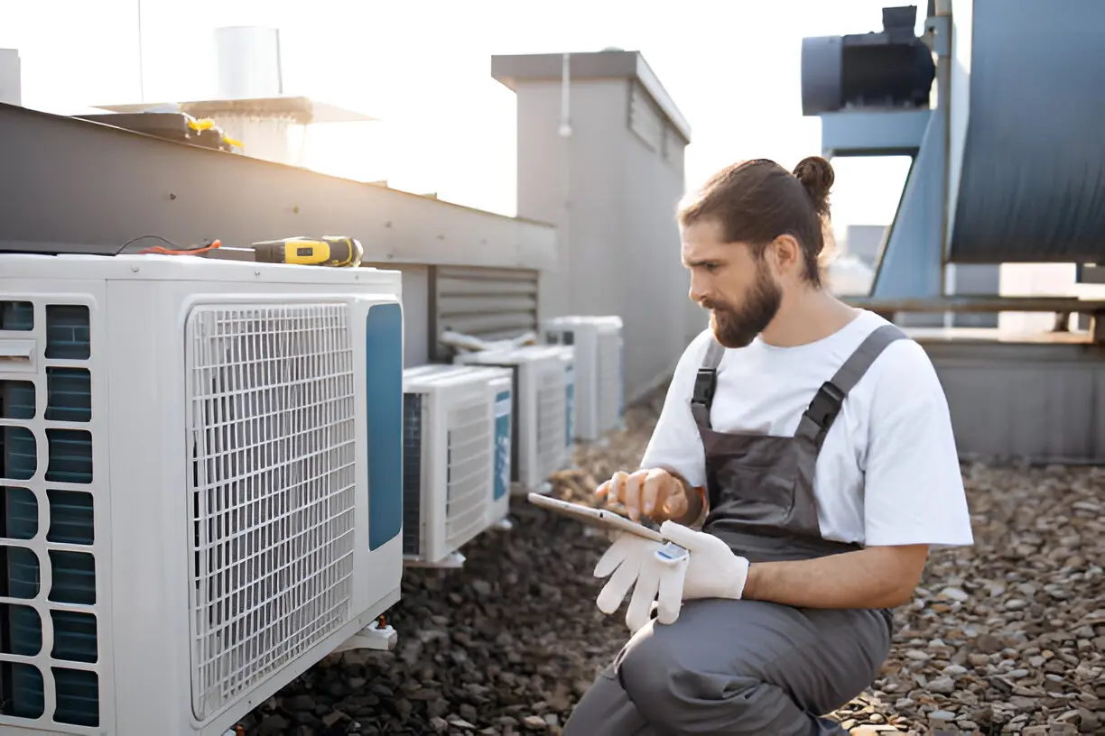 Technician providing professional air conditioning services in a Los Angeles home